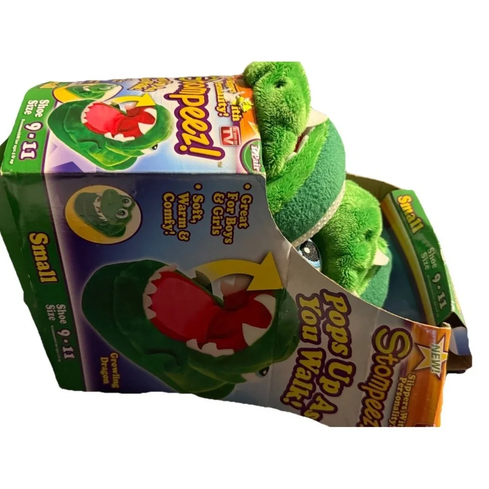 Stompeez! Dragon Small 9 - 11 As Seen on TV Boys Girls Slippers Green New